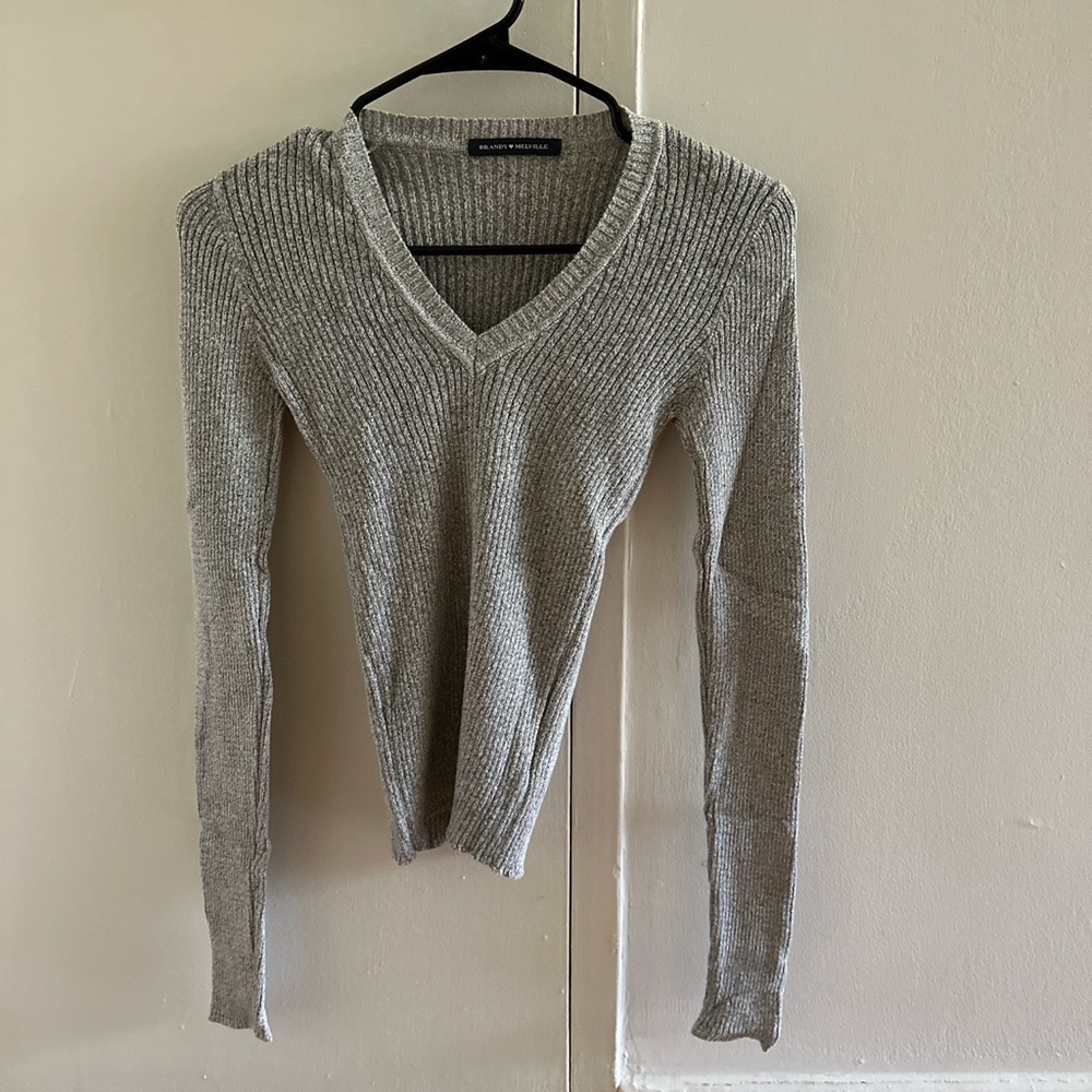 Brandy Melville Ribbed Knit V-Neck Sweater
